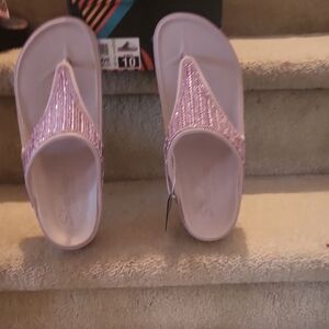 Skechers Size 10 Glittery Pink Slide Sandals Nwb